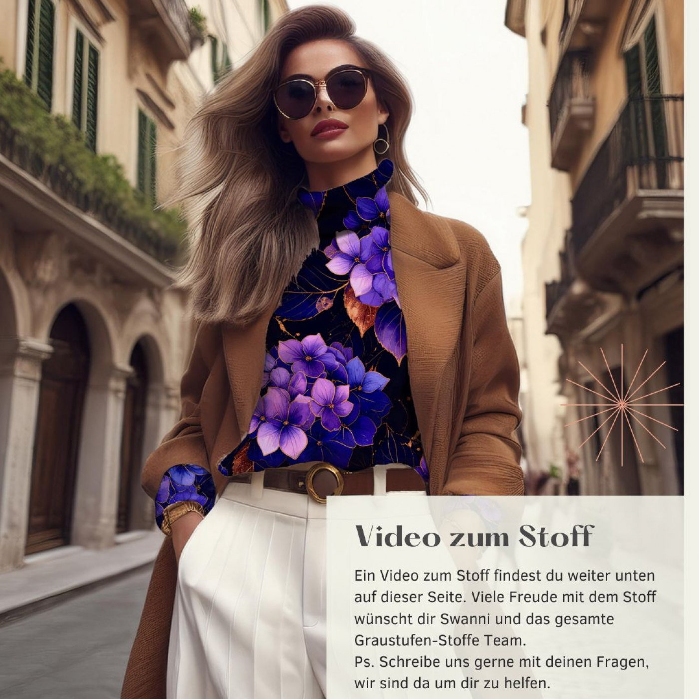 Stoff des Tages: Bio Viskosejersey mit Überbreite: Eigenproduktion Hortensienliebe (Bordüre) von Graustufen-Stoffe